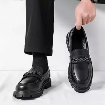 Итальянские мужские деловые туфли, роскошные кожаные туфли для мужчин, лоферы, дизайнерские деловые мокасины, толстая подошва, свадебные туфли, новые 38 чёрный