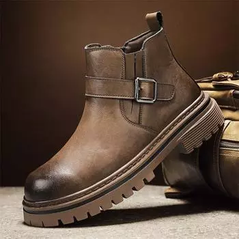 Итальянские мужские дизайнерские туфли на толстой подошве, повседневные кожаные ботинки с круглым носком, высококачественные уличные нескользящие ботинки, обувь Оксфорд 39 чёрный