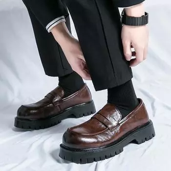 Итальянские мужские туфли Дерби на толстой подошве в деловом стиле, нескользящие оксфордские туфли для отдыха на природе, повседневные кожаные мокасины, дизайнерские свадебные туфли 38 чёрный