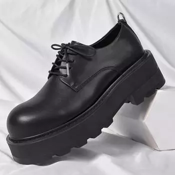 Итальянские мужские туфли дерби, повседневные кожаные деловые туфли, модные мужские туфли на толстой подошве, британские туфли-лоферы для вечеринок и отдыха на открытом воздухе 38 чёрный