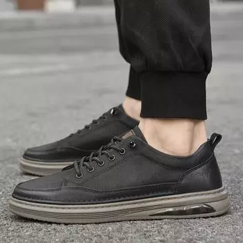 Итальянские мужские туфли на плоской подошве, дизайнерская повседневная обувь класса люкс, кроссовки для ходьбы на открытом воздухе, мужские нескользящие кроссовки из натуральной кожи со шнуровкой Muller 37 чёрный