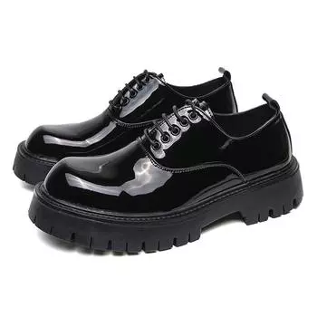 Итальянские мужские высококачественные повседневные туфли из лакированной кожи в деловом стиле, классические модные туфли на толстой подошве для поездок на работу и свадьбы 38 чёрный