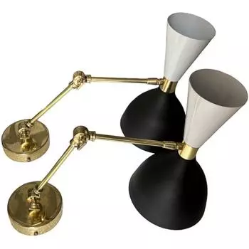Итальянские настенные светильники Diablo 1950-х годов — складное латунное бра в стиле Stilnovo, современный двойной светильник середины века, пара светильников Diabolo ручной работы