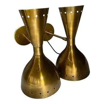 Итальянские настенные светильники Diablo - бра в стиле Stilnovo, латунный двойной светильник, настенный светильник в стиле модерн середины века