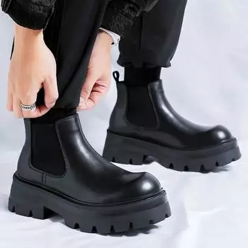 Итальянские повседневные кожаные ботинки Chelsea, мужские толстые нескользящие байкерские ботинки с высоким верхом, популярная модная универсальная уличная обувь для активного отдыха 38