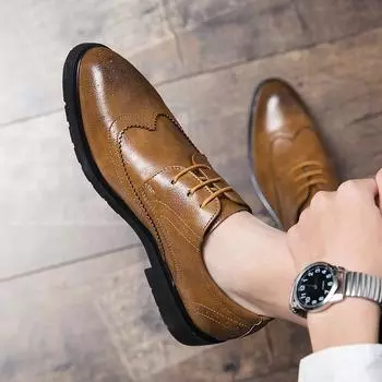 Итальянские резные кожаные туфли-броги, мужские туфли-оксфорды в британском стиле, мужские деловые рабочие туфли, кожаные остроносые туфли, размер 38-44 38 чёрный