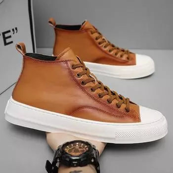 Итальянские роскошные мужские ботинки из натуральной кожи, мужские ботильоны ручной работы, повседневные туфли на шнуровке с высоким берцем, удобные дизайнерские туфли на плоской подошве, новинка 2024 г. 38 чёрный