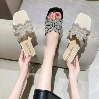 Итальянские туфли со стразами для женщин 2024 года, дизайнерские роскошные туфли-лодочки на низком каблуке SlipOn для вечеринок 35 бежевый