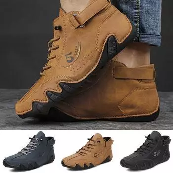 Итальянские замшевые ботинки ручной работы с застежкой, мужская повседневная обувь с высоким берцем, кожаные ботинки с носком, мужская зимняя обувь 39 коричневый