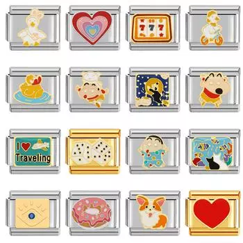 Итальянский браслет из нержавеющей стали с подвесками, 9 мм, Diy Lucky Series 777, черный, 8 собак