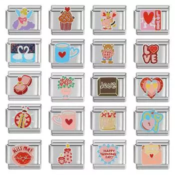 Итальянский браслет из нержавеющей стали серии Love, 9 мм, подарок своими руками, кольцо «Любовь», ключ «Медведь», «Поцелуй меня»