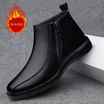 Итальянский бренд кожа увеличенная высота британская обувь зимние новые мужские рабочие ботинки с флисом мужские деловые короткие ботинки 38
