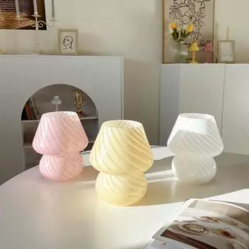 Итальянский дизайнерский стеклянный настольный светильник, стеклянный настольный светильник, прикроватные светильники, винтажный полосатый маленький грибной светодиодный ночник, домашний декор, настольная лампа