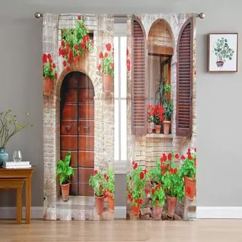 Итальянский дом Цветок Европейский стиль шифоновые прозрачные шторы для гостиной спальни домашний декор окна вуаль тюль занавески драпировки W135 x H114cm
