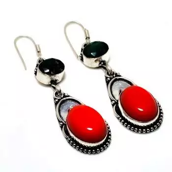 Итальянский красный коралловый изумруд(Смоделированный) Подарочные ювелирные серьги с драгоценными камнями 2,46 дюйма