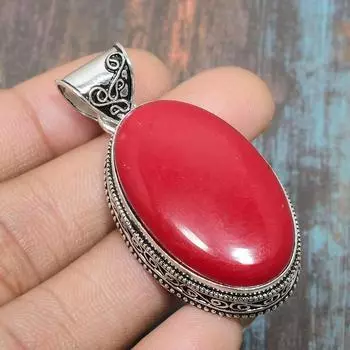 Итальянский кулон стерлингового серебра 925 ювелирных изделий драгоценной камня красного коралла ручной работы для ее 2.17 Inches красный