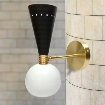 Итальянский настенный светильник середины 1950-х годов - настенный светильник на 2 лампочки - латунный настенный светильник в форме конуса (многокрасочный)