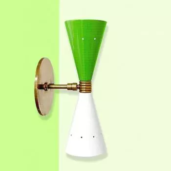 Итальянский настенный светильник середины 1950-х годов - настенный светильник на 2 лампочки - латунный настенный светильник в форме конуса (многокрасочный)