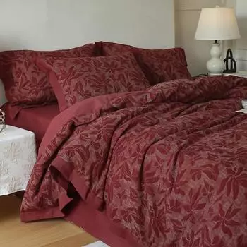 Итальянский трехмерный жакардовый хлопковый набор из 4 предметов из мятой пряжи класса А для матери и ребенка, рельефный, из чистого хлопка, стиранный хлопок, постельное белье темно-красного цвета 1.5m bed 4pc quilt cover 2*2.3m