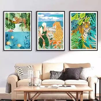 Итальянский вид, джунгли, тигр, художественные постеры и принты, абстрактные растения, рыба, настенная живопись на холсте, фотографии, домашний декор, без рамки 21cm30cm NoFrame