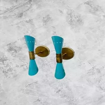 Итальянское настенное бра Diabolo середины 1950-х годов, 2 лампы, парное настенное бра, освещение