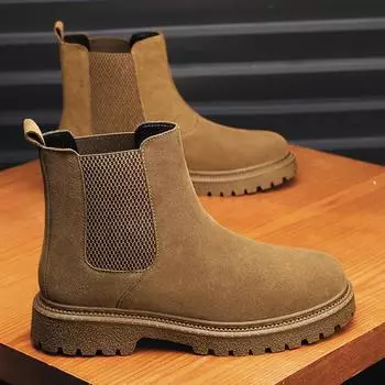 Italian Brand Men Chelsea Boots Genuine Leather Casual High Top Boots Antiskid Ankle Boots All-match Street Fashion Classic Boot 38 коричневый