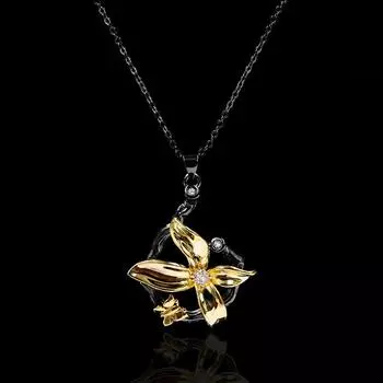 Italian Buchi Jewelry Lati Weaving Gold Style Black and Gold Double Color Handmade Brushed Necklace