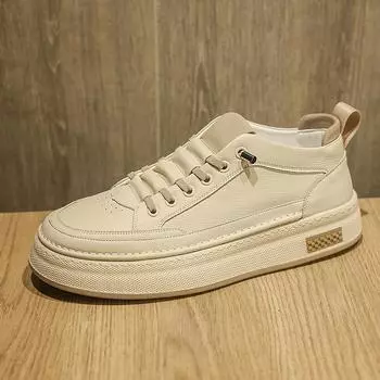 Italian Casual Leather Men Antiskid Walking Shoes Brand New Casual Outdoor Cowhide Vulcanized Shoes Youth Tenis Masculino Shoes 38 бежевый