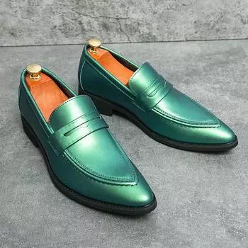 Italian Handmade Men s Leather Green Loafers Comfortable Slip-On Low Heel British Style High Quality Fashion Men s Dress Shoes 38 чёрный