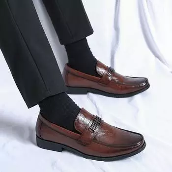 Italian High-end Leather Slip-on Shoes Mens Business Dress Round Head British Slip-On Formal Casual Loafer Oxford Shoes Wedding 38 чёрный