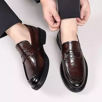 Italian High-end Leather Slip-on Shoes Mens Business Dress Square Toe British Slip-On Formal Casual Loafer Oxford Shoes Wedding 38