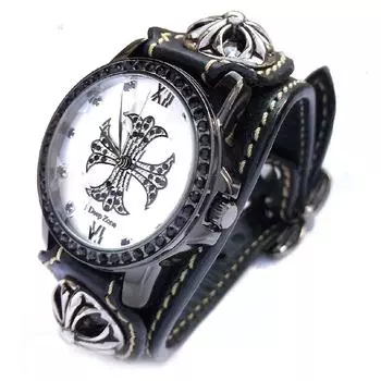 Italian Leather Belt Black Zirconia Cross Dial Breath Watch Cross Concho Men s DZBW-031 (Black)