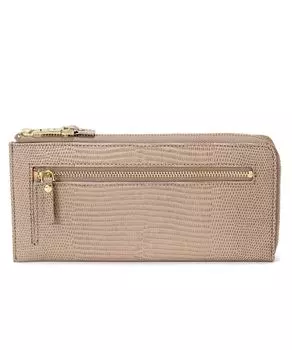 Italian lizard L zipper long wallet with gusset LUCIA Greige [Topkapi] leather, embossed, [Lucia]
