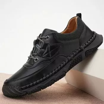 Italian Men Casual Leather Outdoor Soft Bottom Shoes Luxury Brand Lace up Antiskid Sneakers Comfy Tenis Sport Skateboard Shoes 39 чёрный