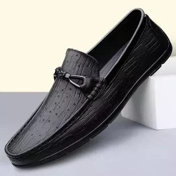 Italian Men Shoes Genuine Leather Casual Luxury Brand All-match Loafers Mens Moccasin Comfortable Breathable Driving Boat Shoes 37 чёрный