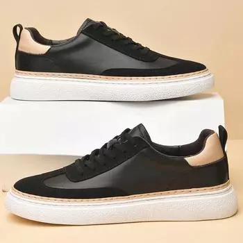 Italian Mens Shoes Genuine Leather Luxury Casual Shoes Comfy Breathable Tennis Sneakers High Quality Walking Non-Slip Shoes New 36 чёрный