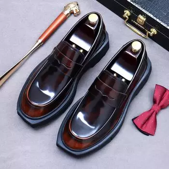 Итальянские лакированные мужские туфли из лакированной кожи, роскошные брендовые круглые туфли на платформе, элегантные свадебные туфли-лоферы из натуральной кожи для мужчин 38 чёрный