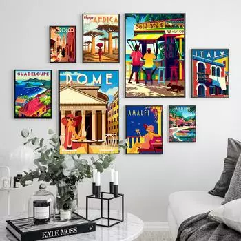Италия Африка Марокко Путешествие Винтаж Домашнее украшение Пейзаж Традиционный пляж Плакат Винтаж 21cm30cm NoFrame