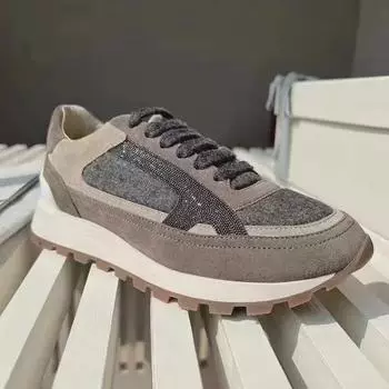 Италия BC Новые женские повседневные туфли из натуральной кожи с бусинами: Осень/зима, толстая подошва, круглый носок, тонкий ремешок. 37 серый