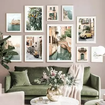 Италия Чинкве-Терре Морской городок Лодка Фруктовое дерево Скандинавское настенное искусство Холст Картина Плакаты и принты Картины для декора гостиной 21x30cm No Framed