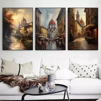 Италия Флоренция Городской Пейзаж Картина Современное Настенное Искусство Холст Плакат Печать Абстрактные Картины для Гостиной Спальни Домашний Декор 21x30cm No Framed