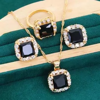 Италия Позолоченные Ювелирные Изделия 18 К Свадебный Комплект 4 Цвета Циркон Серьги Кольцо Ожерелье Свадебные Женские Модные Аксессуары Подарок На День Матери 7