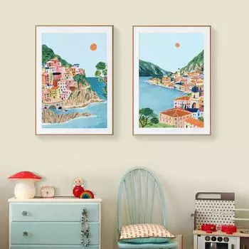 Италия путешествия современный Чинкве-Терре озеро Гарда горный вид плакат и принты холст живопись настенные панно для гостиной домашний декор 21X30cm No Frame