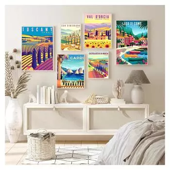 Италия Рим Капри Тоскана Ретро постеры и принты Путешествия Города Пейзаж Настенная картина Спальня Hd Печать Винтажная художественная живопись 21x30cm No Frame