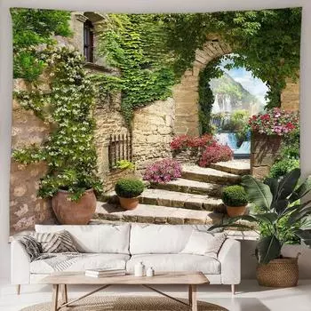 Италия Верона старая оконная решетка открытый пейзаж гобелен старая дверь цветок дом двор настенное украшение искусство фреска 100x75cm