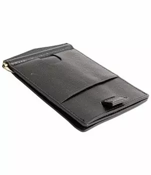 Италия Зажим для денег из натуральной кожи Тонкий кошелек с язычком для карт Кошелек для монет Кожаный тонкий бумажник из воловьей кожи Тонкий компактный стильный черный [Dom