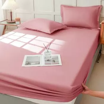 Item Fitted Sheet Frosted Waterproof Bedspread Skin Friendly Breathable Solid Color Mattress Cover 360 Degree Wrap with Elastic Only 2 pillowcases