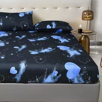 Item Fitted Sheet Plant-cashmere Printed Bed Cover Mattress Cover with Elastic 360-degree Wrap Double Use Bedding 200x220 Only 2 pillowcases