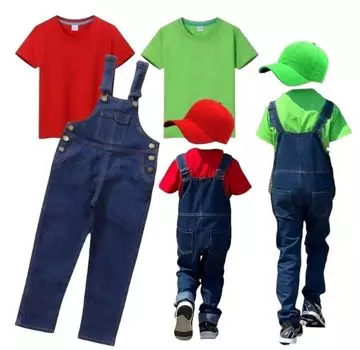 item Mario Luigi Brothers Cap with Hat Cosplay Clothing Set Комбинезон Cute Character Halloween Short Sleeve Denim Patch 4 Piece Spring Summer Autumn зелёный