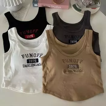 ITOOLIN буквы нерегулярные женские топы Y2k на бретелях с подкладкой для бюстгальтера модные тонкие майки с принтом женские короткие топы уличная одежда